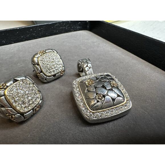 two tone Rhinestone, Paved, Magnetic Clasp, pendant & With Matching Earrings Set - Picture 13 of 15